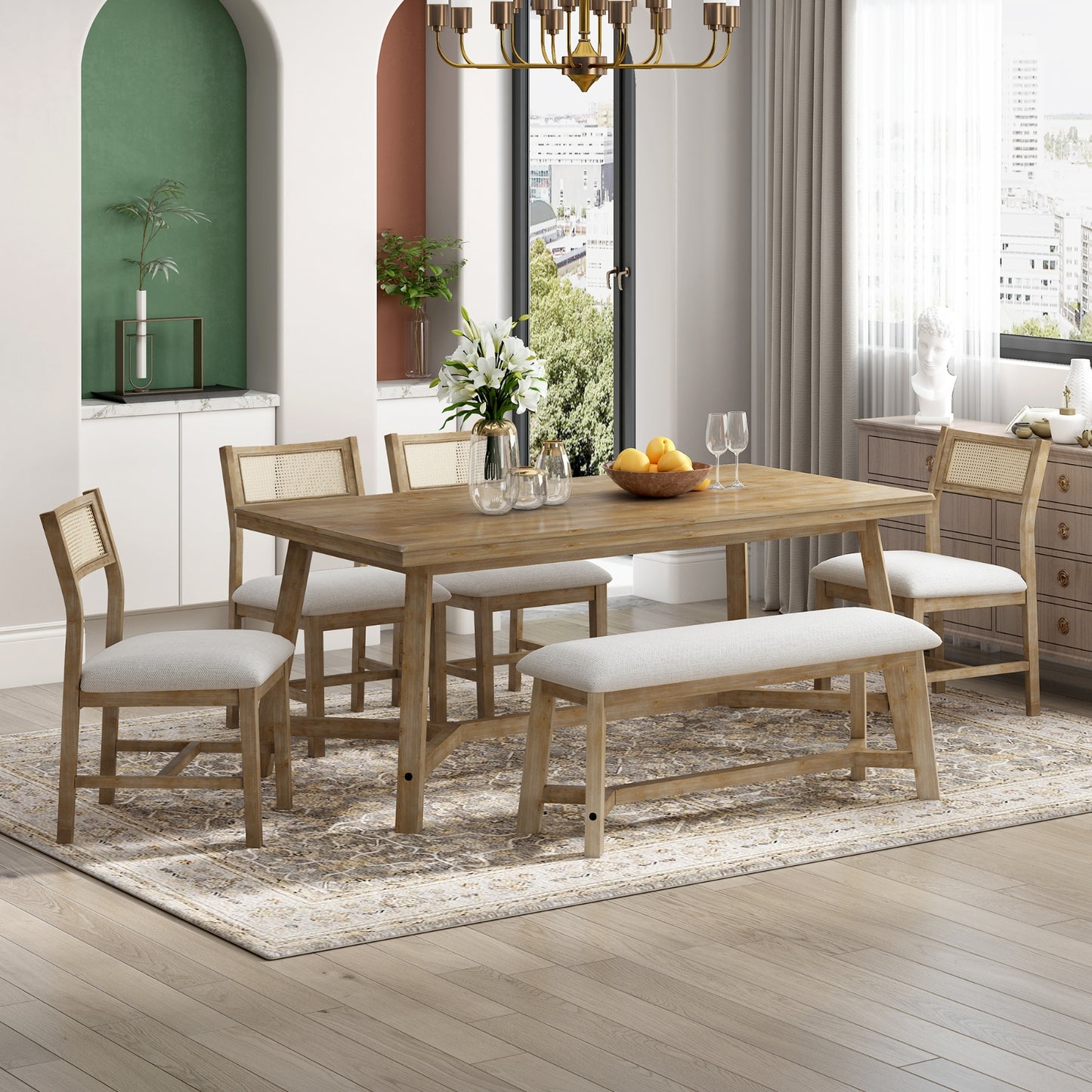 Enchanted Rectangular Table Farmhouse Dining Set With Upholstered Chairs