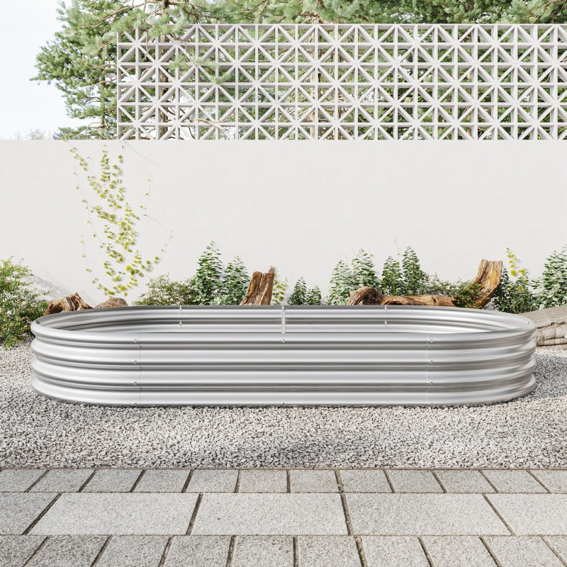 Elegant Oval Metal Raised Garden Bed In Silver For Plants And Flowers