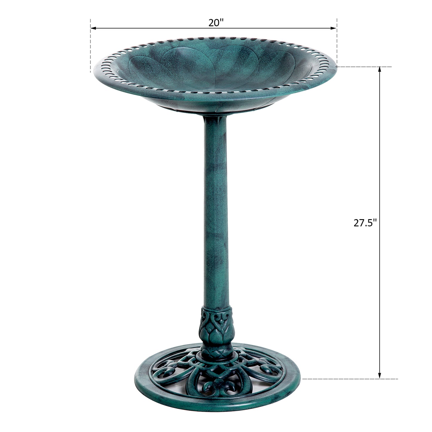 Enchanted Luxe 28 Inch Bird Bath With Fleur De Lis Pattern