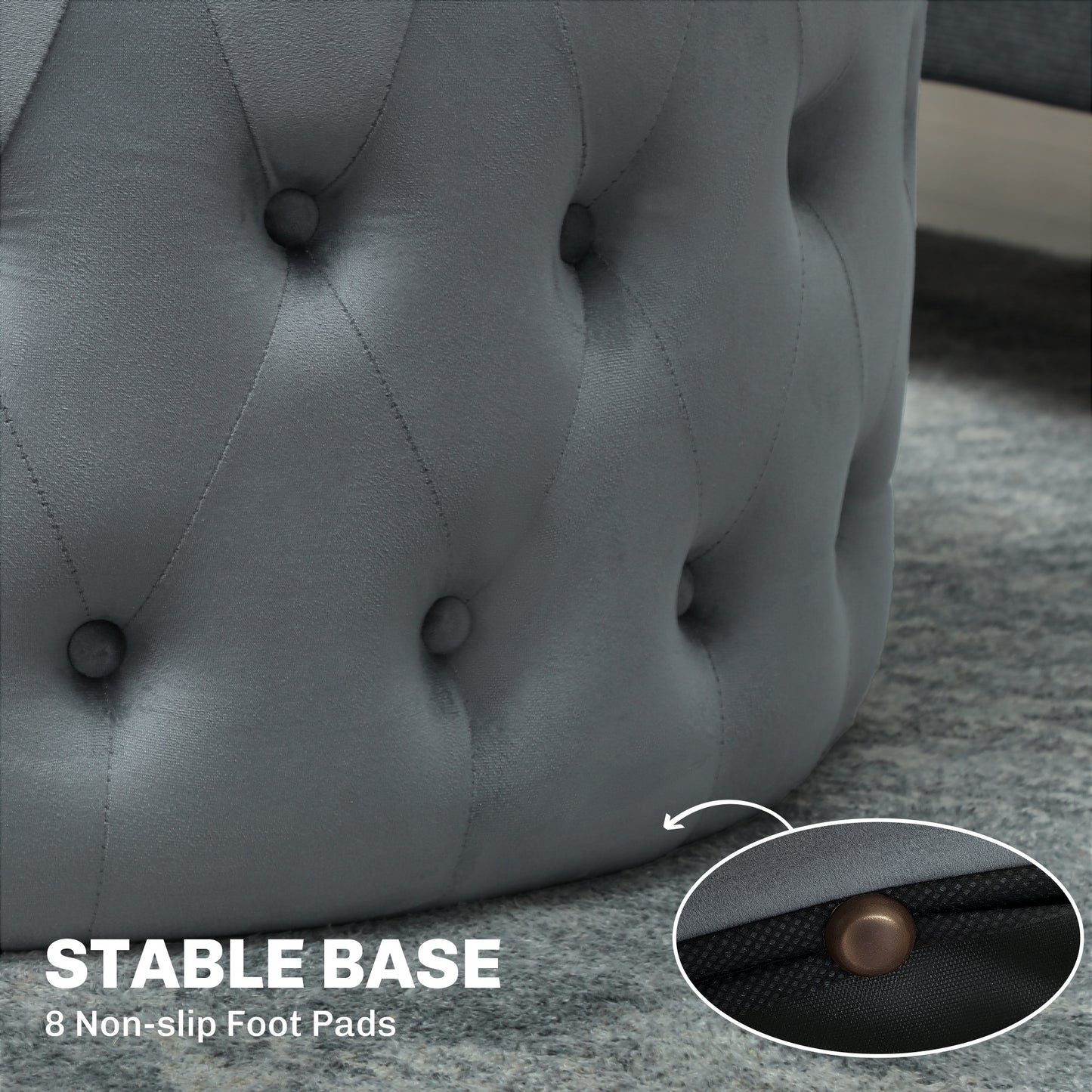 Round Ottoman Coffee Table With Velvet-feel Upholstery, Button Tufted Design And Padded Seat, Dark Gray
