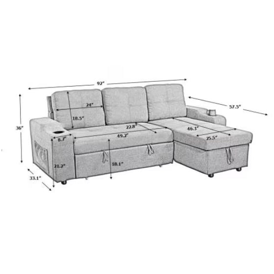 Elegant Light Grey Convertible Sectional With Armrest Storage
