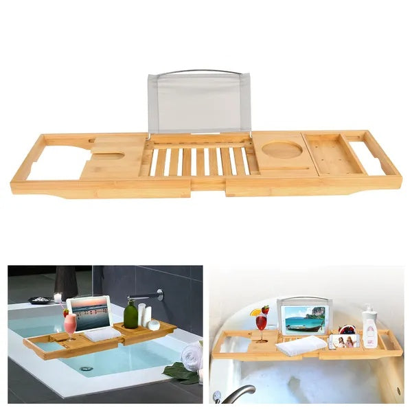 Bathtub Caddy Tray Crafted Bamboo Bath Tray Table Extendable Reading Rack Tablet Phone Holder For Valentines'S Day