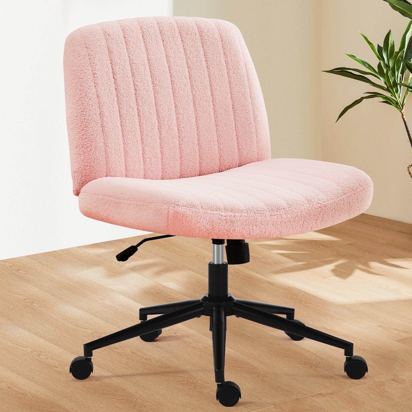The Enchanted Essence Cross Legged Office Desk Vanity Chair Velvet Pink Cushioned Glam For All Day Comfort