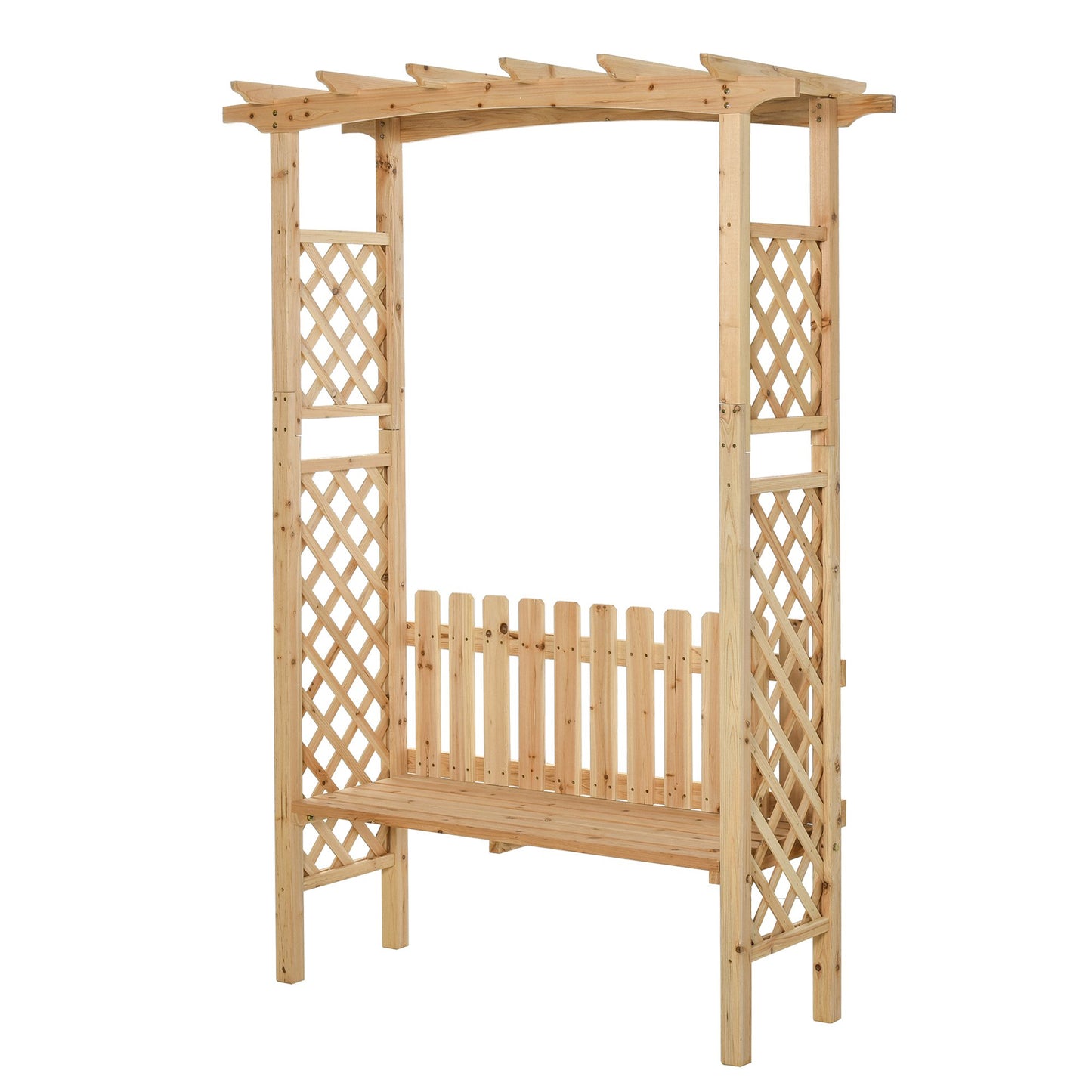 Garden Bench Arch Pergola Natural Fir Wood Protective Varnish 2 Person Ergonomic Design