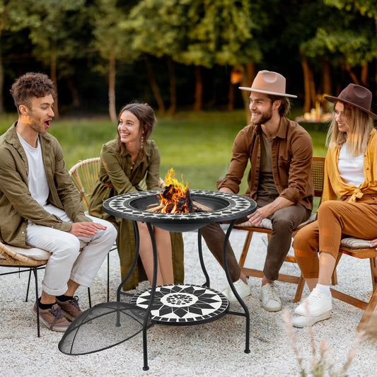 Outdoor Fire Pit Dining Table With Built In Ice Cooler And Storage