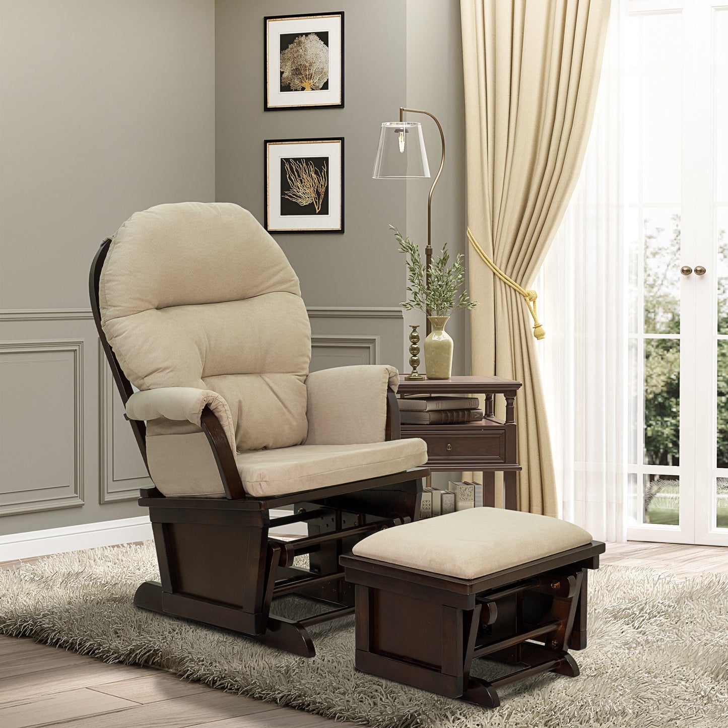 Nursery Glider Rocking Chair with Ottoman