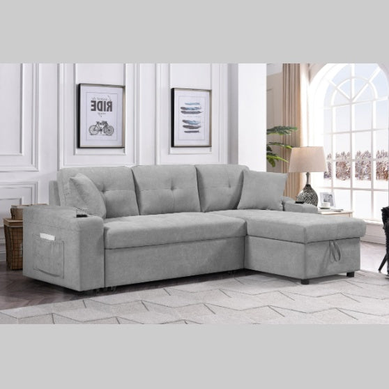 Elegant Light Grey Convertible Sectional With Armrest Storage
