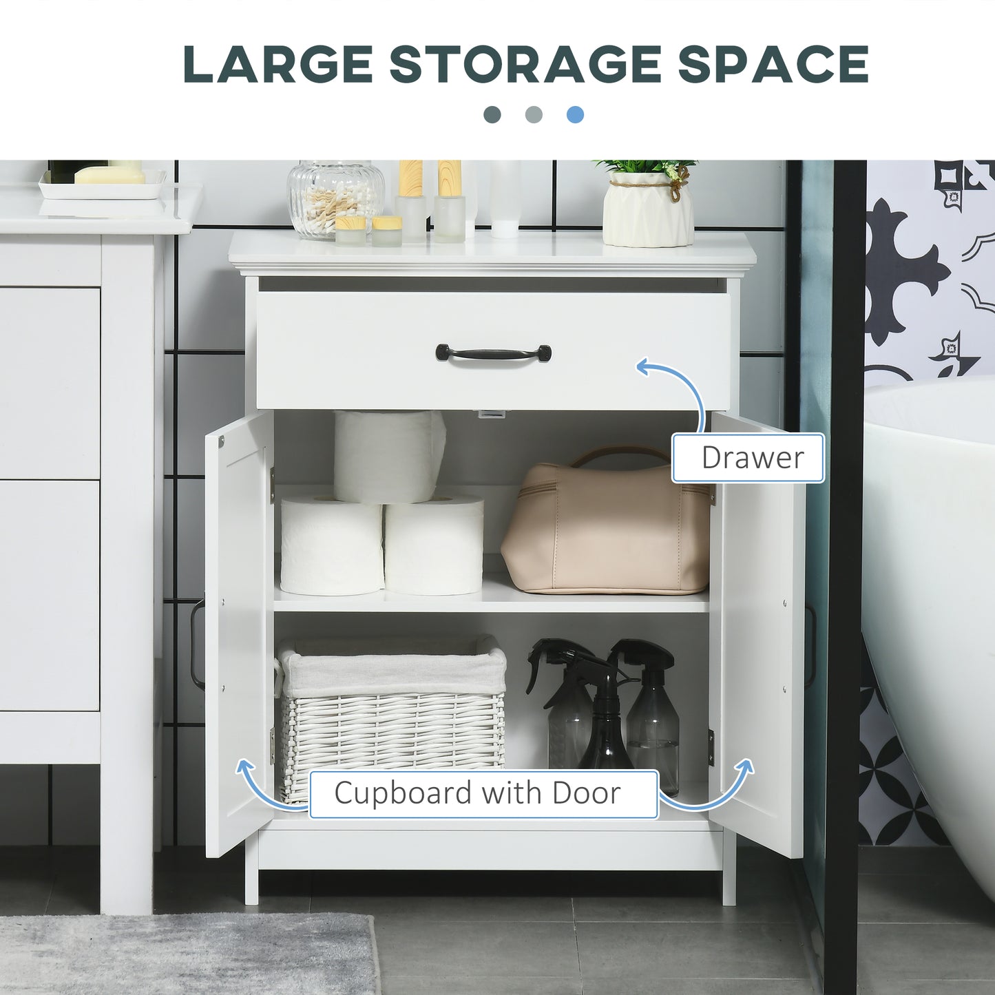 Bathroom Storage Cabinet, Modern Bathroom Cabinet with 2 Doors, Storage Drawer & Adjustable Shelf, White