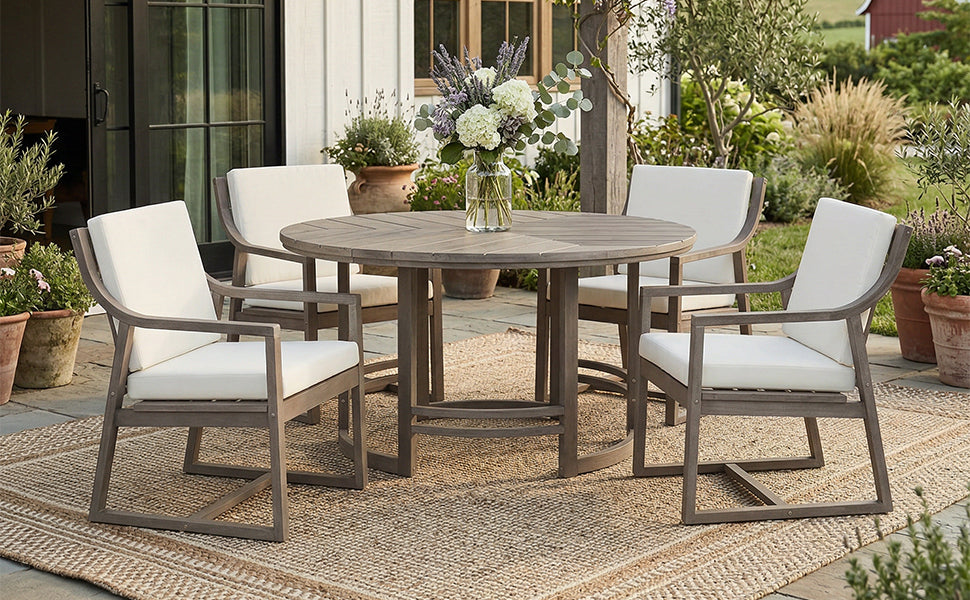 Outdoor Dining Set 5-Piece Patio Table and Chairs with Umbrella Hole