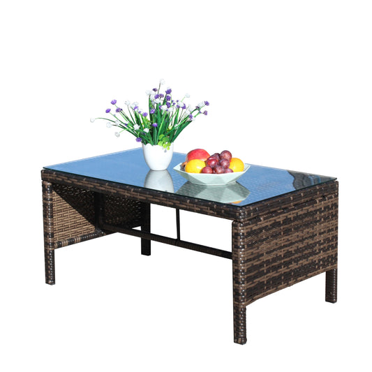 Outdoor Rattan Coffee Table - Luxe Clear Tempered Glass Top 0.2 Inch
