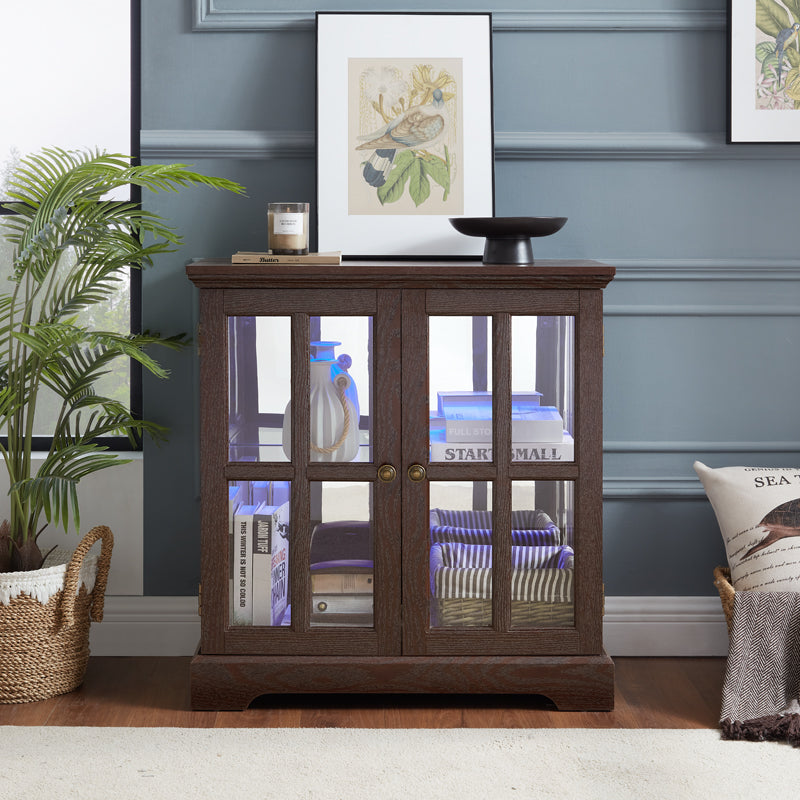 LED Curio Cabinet With Adjustable Shelves And Lattice Doors