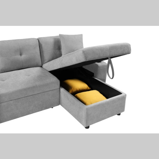Elegant Light Grey Convertible Sectional With Armrest Storage