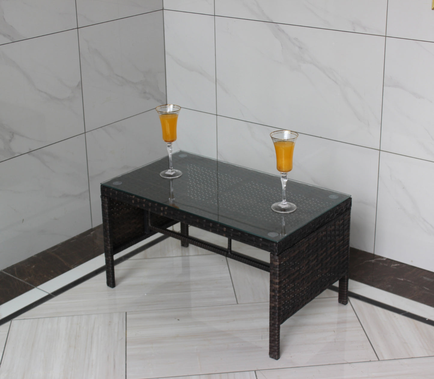 Outdoor Rattan Coffee Table - Luxe Clear Tempered Glass Top 0.2 Inch