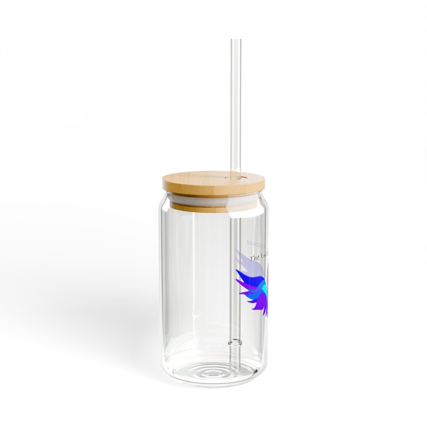 16oz Glass Sipper Tumbler with Bamboo Lid — Enchanted Essence Peacock Wing Design