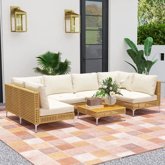 Enchanted Luxe 7 Piece Modular Patio Set With Wicker Wrapping