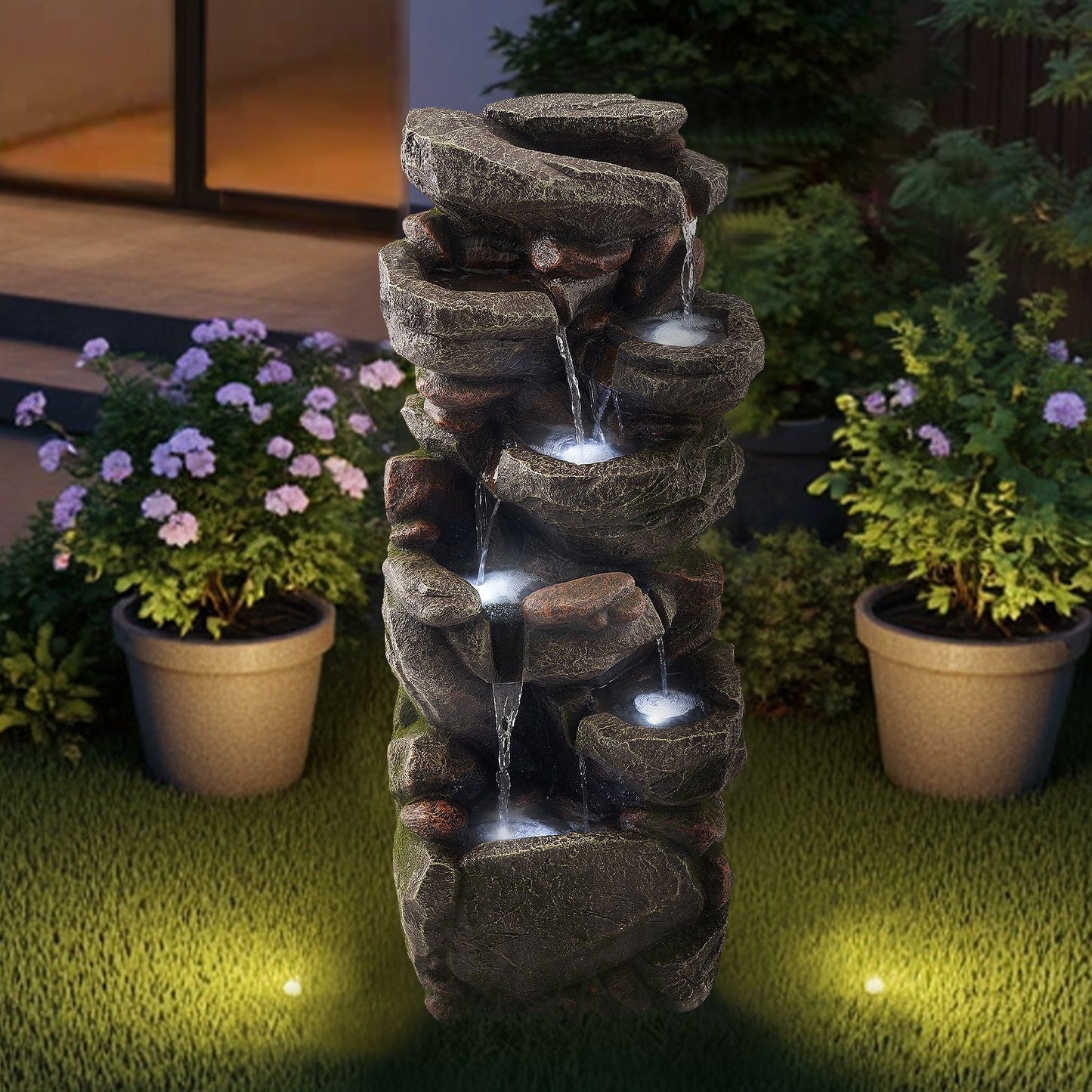 Rock Cascade Outdoor Fountain With Relaxing Waterfall Sounds