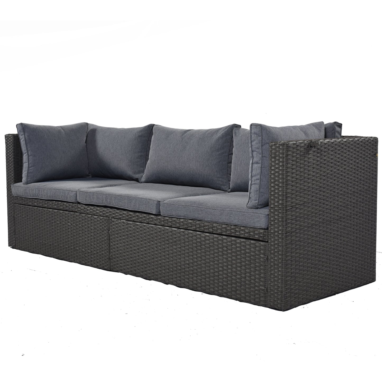 U Style Patio Rectangle Daybed With Canopy, Wicker Sectional Seating