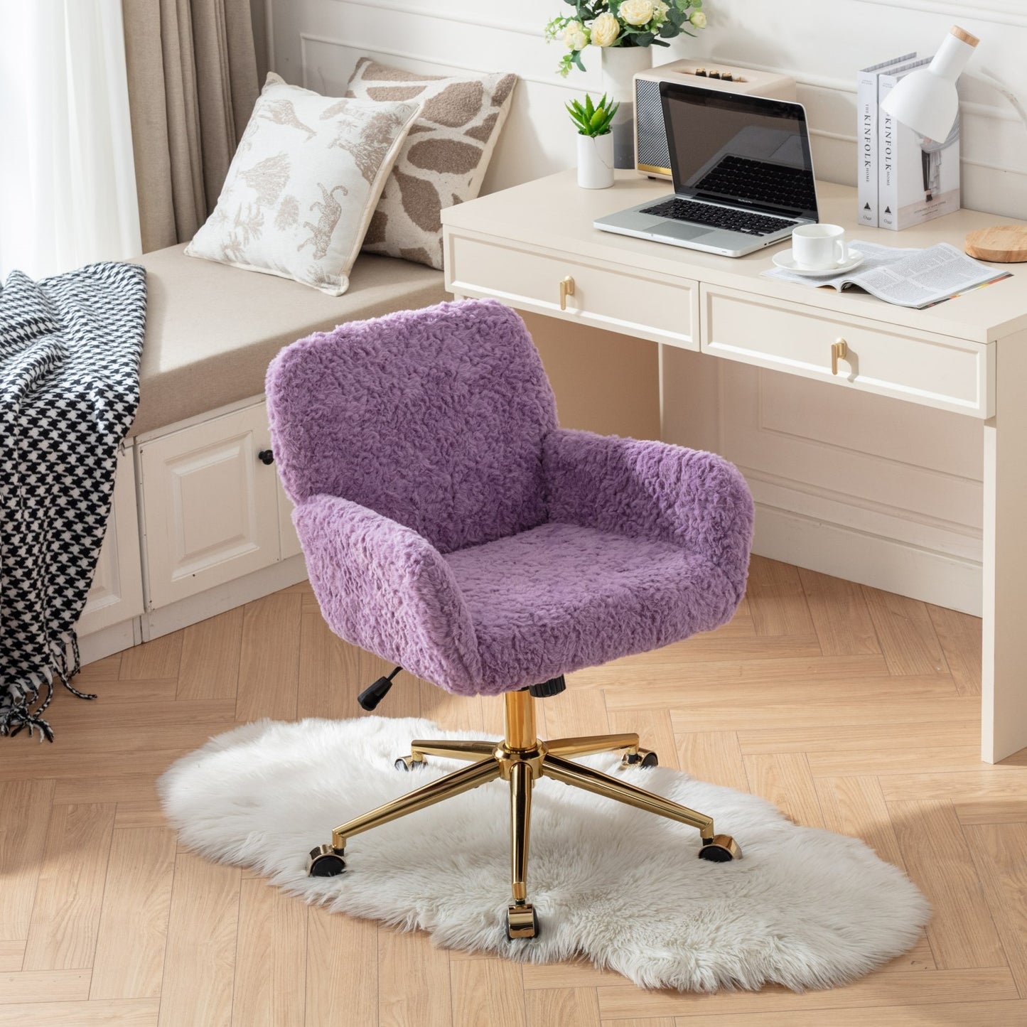 AA Velvet Rabbit Hair Office Chair  With adjustable base