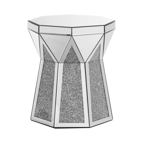 Drum Style Table With Mirror Crystal Inlay - Opulent Silver