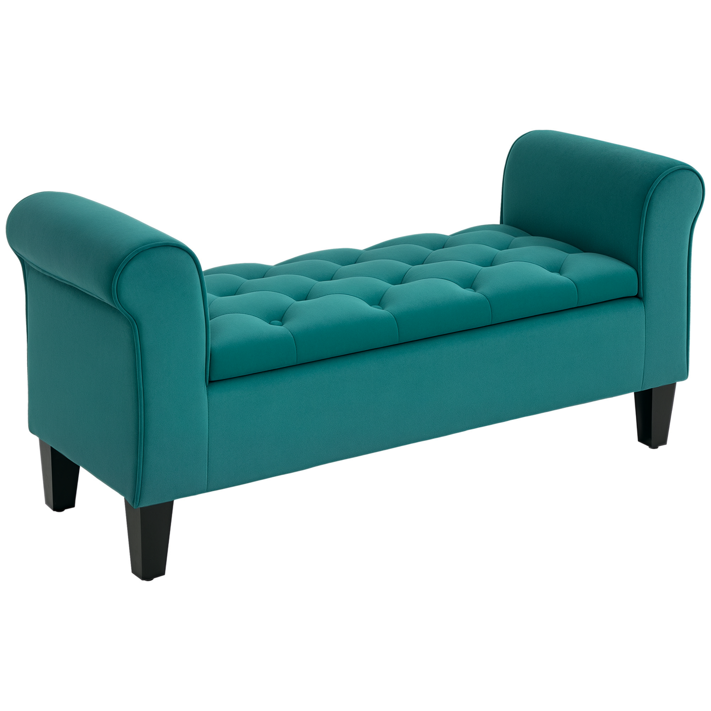 Button-Tufted Storage Ottoman Bench, Upholstered Bench with Rolled Armrests for Living Room or Hallway, Green