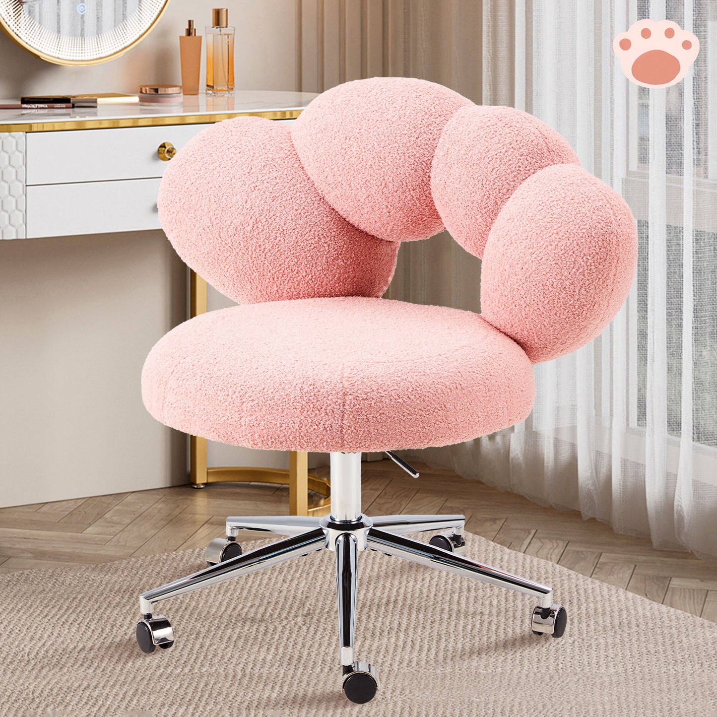 Armless Teddy Fabric Vanity Desk Chair With Wheels