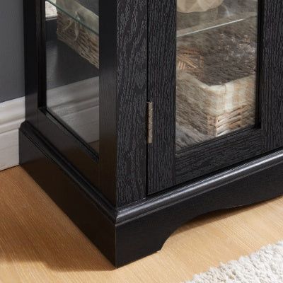 Lighted Glass Curio Display Cabinet,Display Cabinet,Glass Storage Cabinet Glass Wine Cabinet Wood Frame Toy Display For Living Room, Kitchen, Pantry Light Bulb Included Cherry