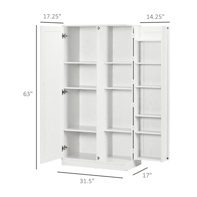 Kitchen Pantry Storage Cabinet, 14-Tier Freestanding Kitchen Cupboard For Living Room, Dining Room Storage, White