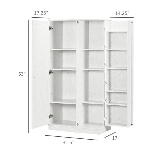 Kitchen Pantry Storage Cabinet, 14-Tier Freestanding Kitchen Cupboard For Living Room, Dining Room Storage, White