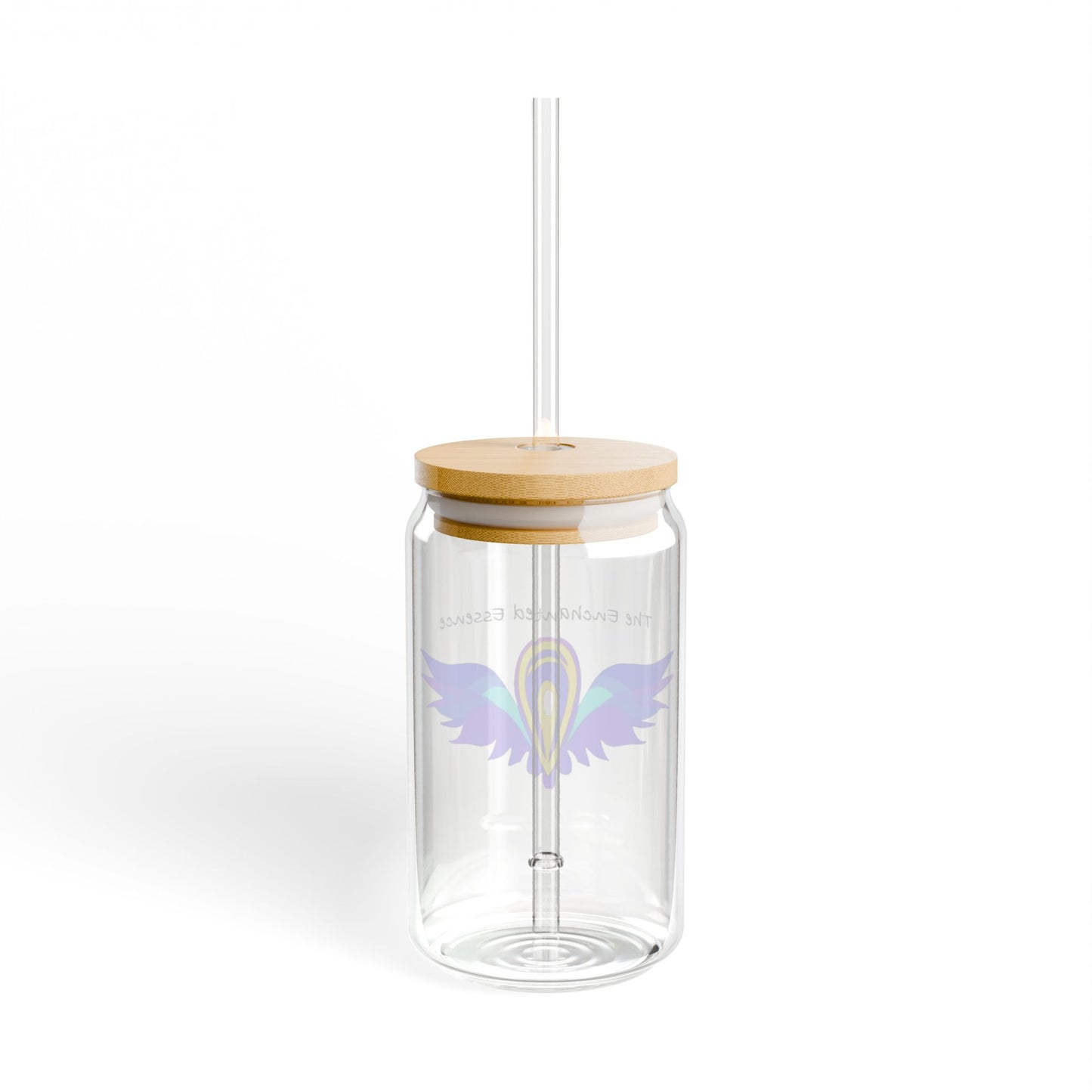 16oz Glass Sipper Tumbler with Bamboo Lid — Enchanted Essence Peacock Wing Design