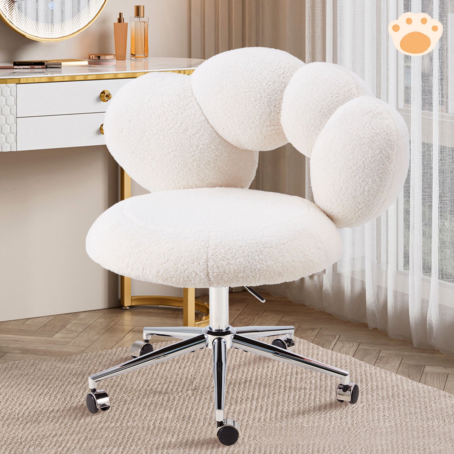 Armless Teddy Fabric Vanity Desk Chair With Wheels