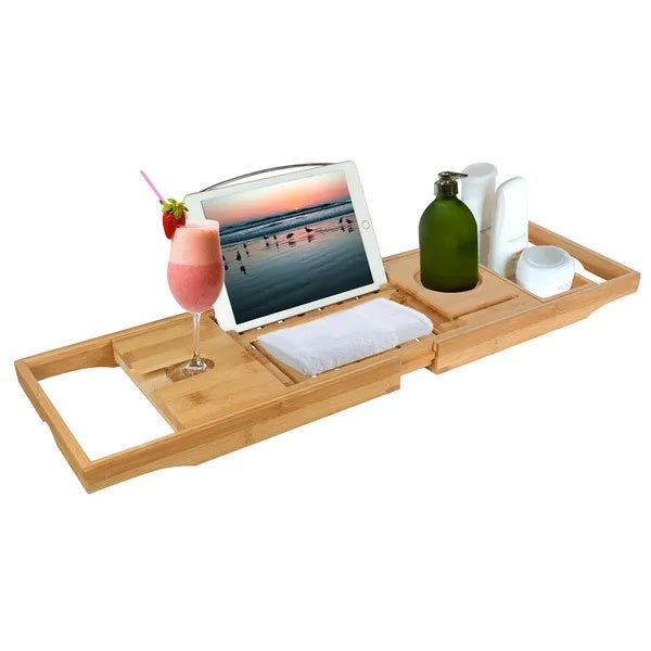 Bathtub Caddy Tray Crafted Bamboo Bath Tray Table Extendable Reading Rack Tablet Phone Holder For Valentines'S Day