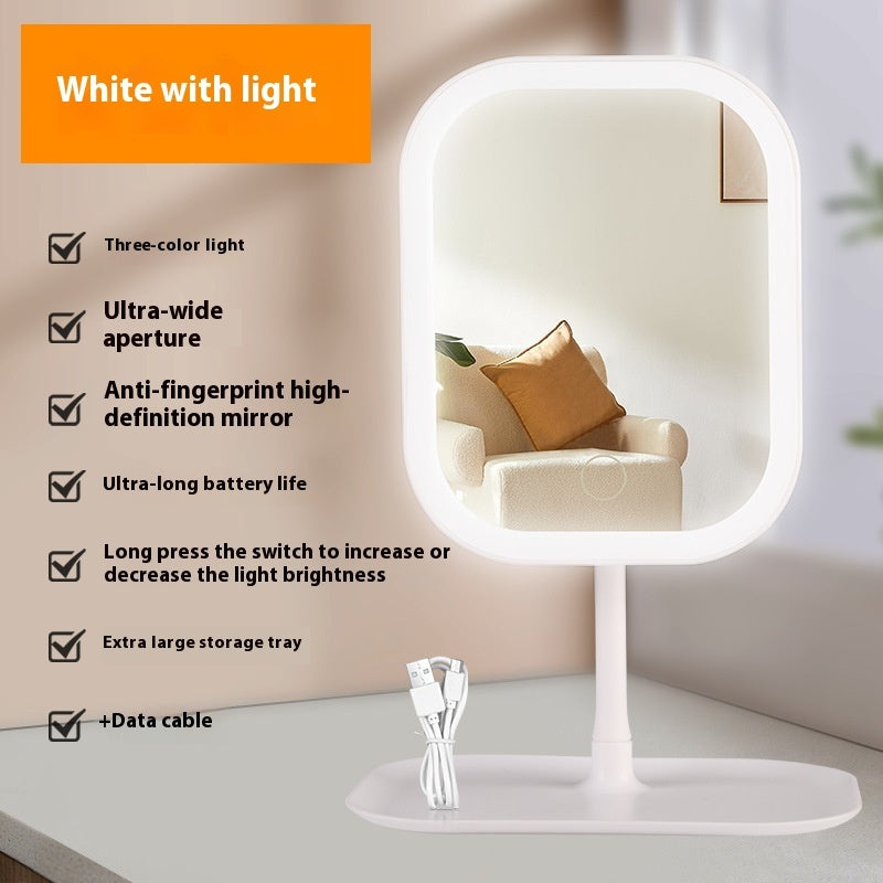 Radiant LED Makeup Mirror Desktop With Adjustable Tricolor Lighting And USB Charging