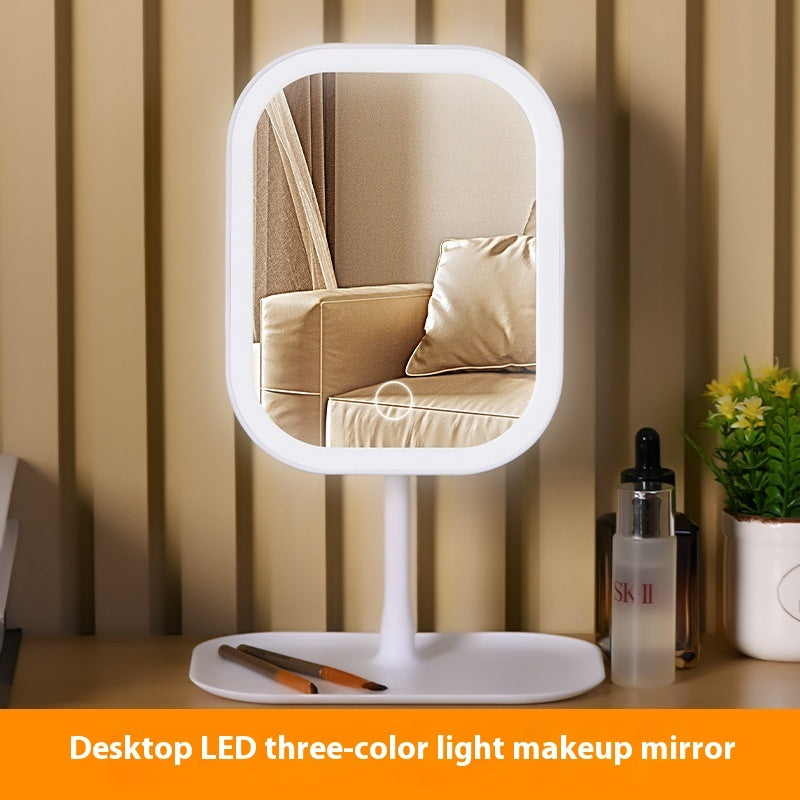 Radiant LED Makeup Mirror Desktop With Adjustable Tricolor Lighting And USB Charging