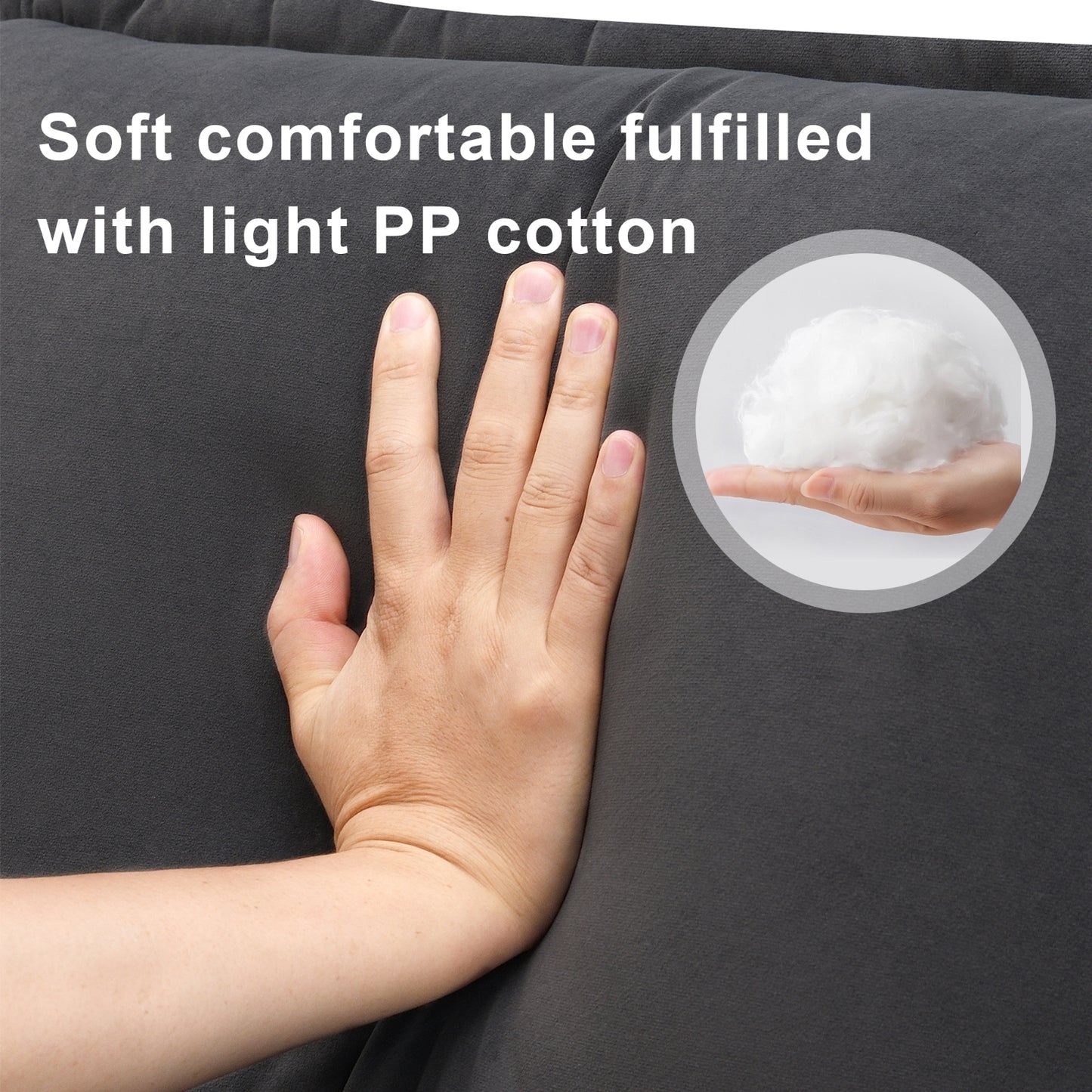 Enchanted Gray Velvet Luxe U Shaped Sectional Sofa With Waist Pillows