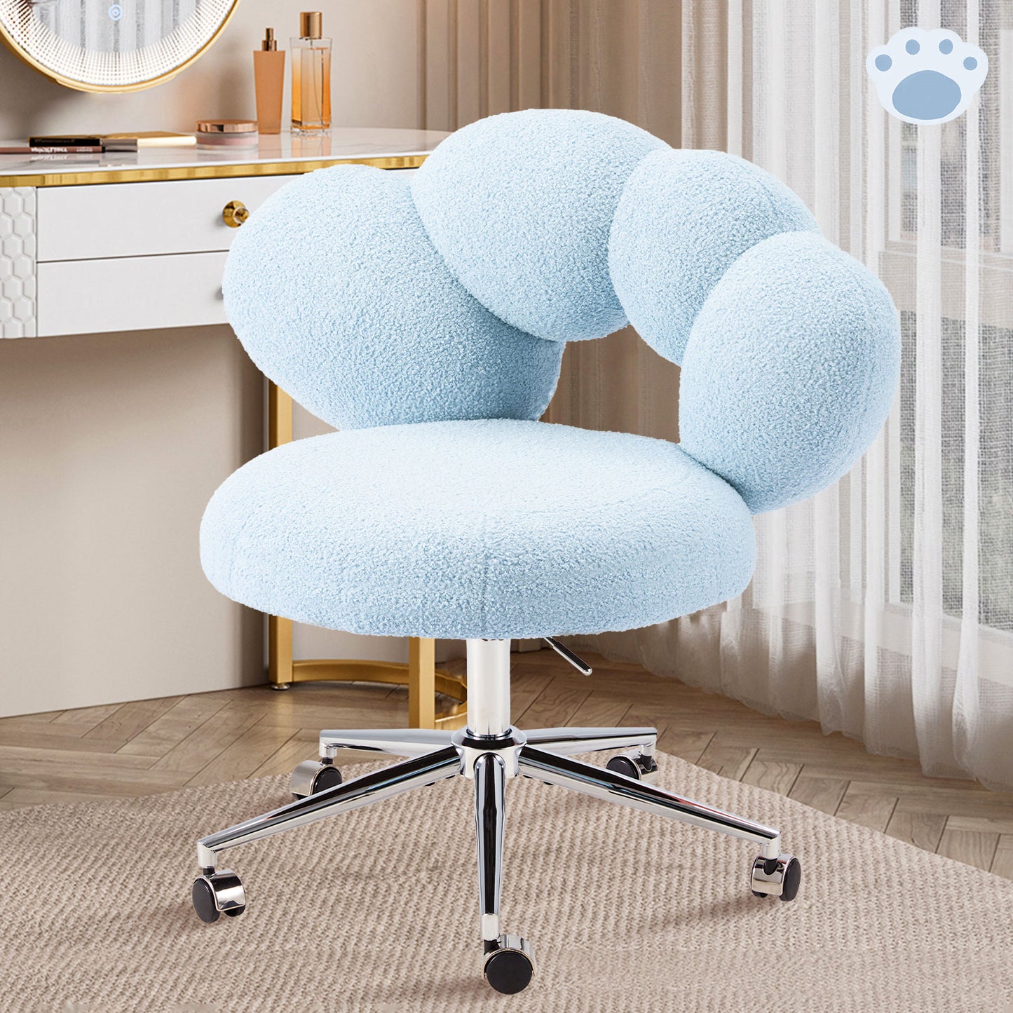 Armless Teddy Fabric Vanity Desk Chair With Wheels