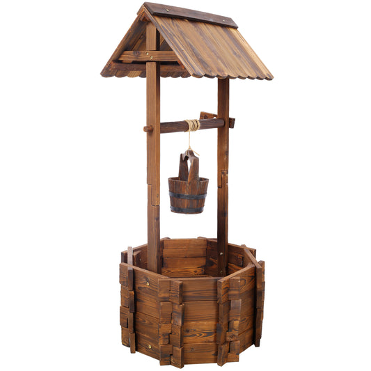 Rustic Wooden Wishing Well Planter For Outdoor Decor
