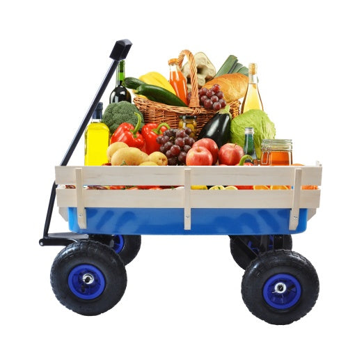 Elegant All Terrain Garden Wagon With Wooden Railing And Air Tires