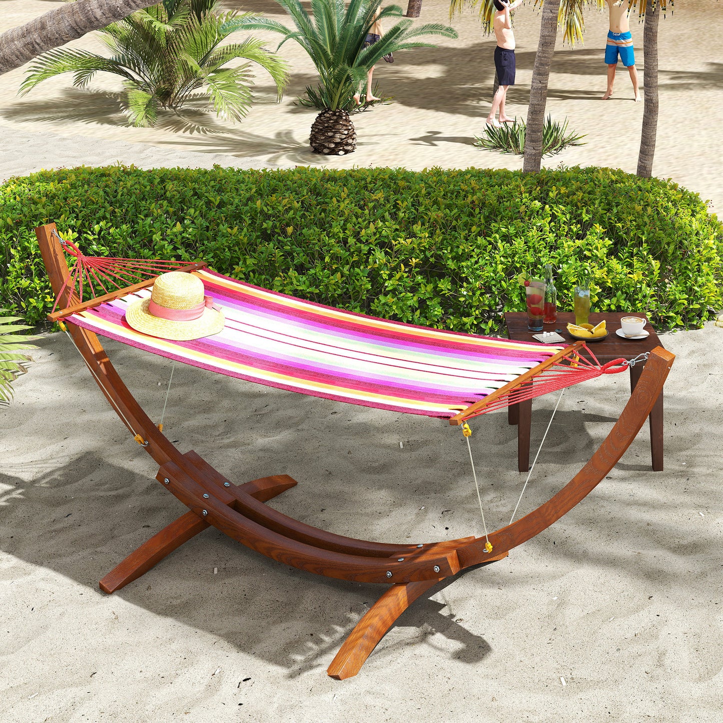 Enchanting Sustainable Hardwood Outdoor Hammock Stand With Adjustable Chains