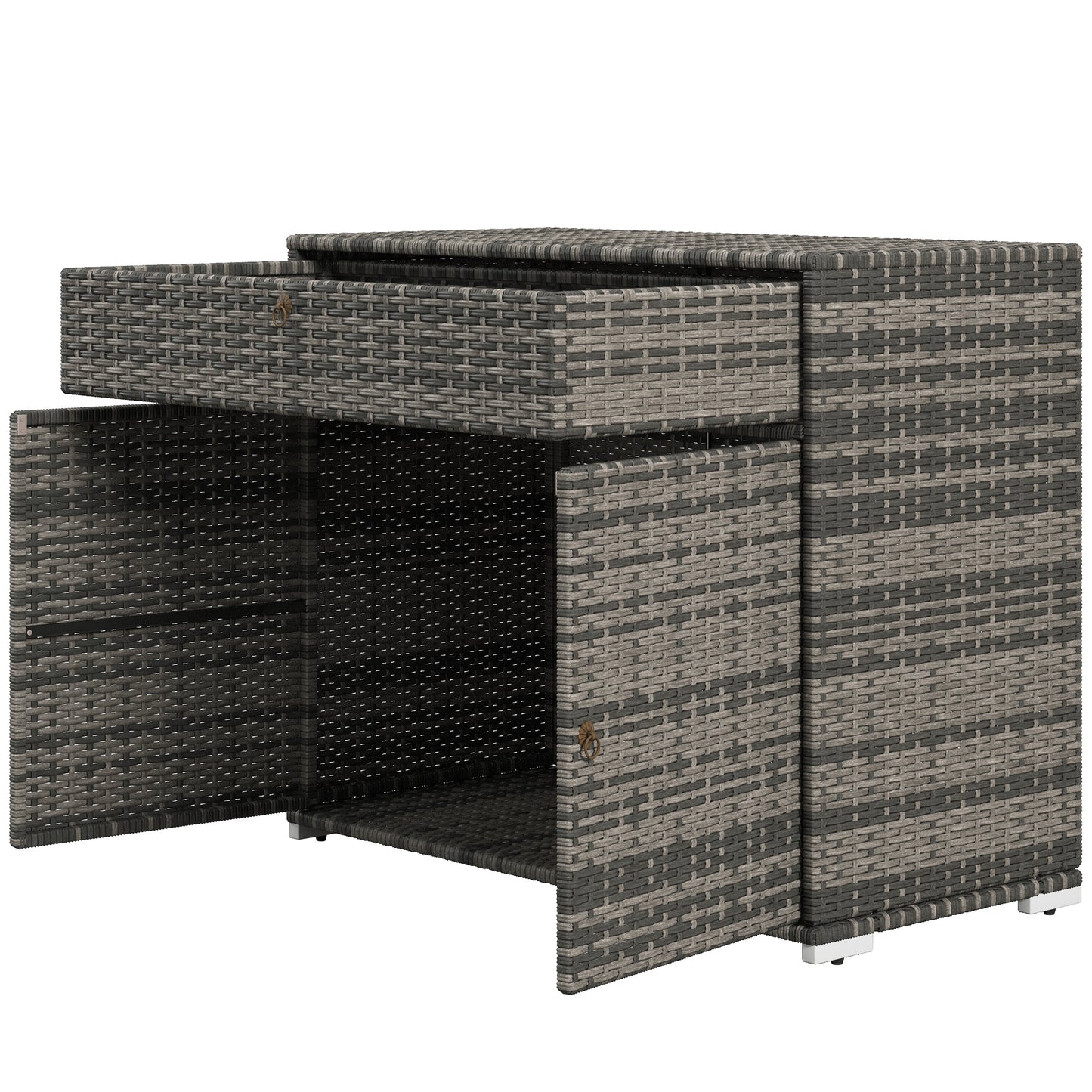 Outdoor Storage Cabinet, Waterproof PE Rattan Cabinet with Drawer for Indoor, Outdoor Swimming Pool, Gray