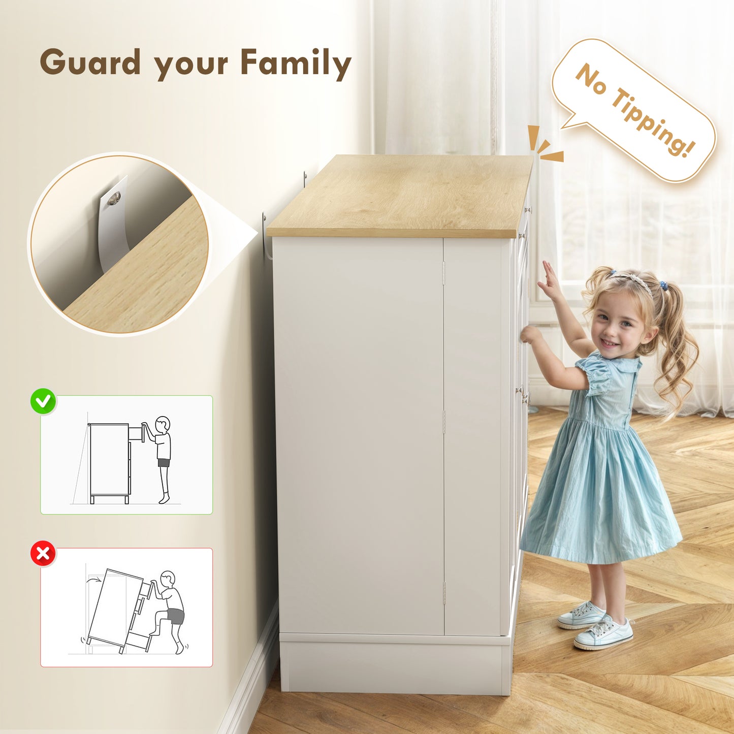 Modern Sideboard Cabinet, 41" Kitchen Buffet Cabinet with Drawer, Adjustable Shelf, 3 Doors for Dining Room, White