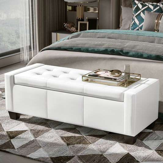 50.5" Faux Leather Rectangular Tufted Storage Ottoman for Living Room, Entryway, or Bedroom, White
