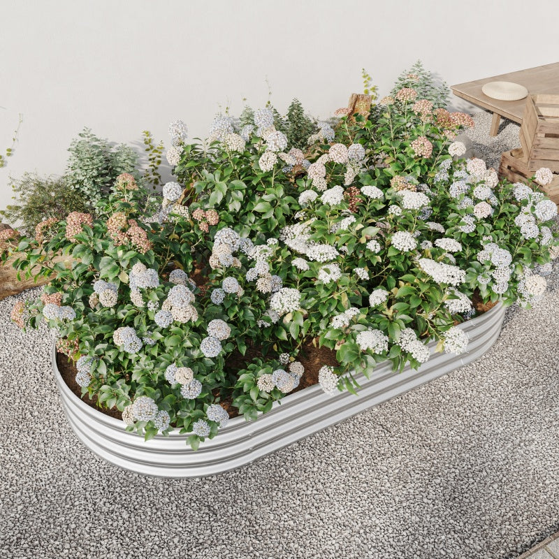 Elegant Oval Metal Raised Garden Bed In Silver For Plants And Flowers
