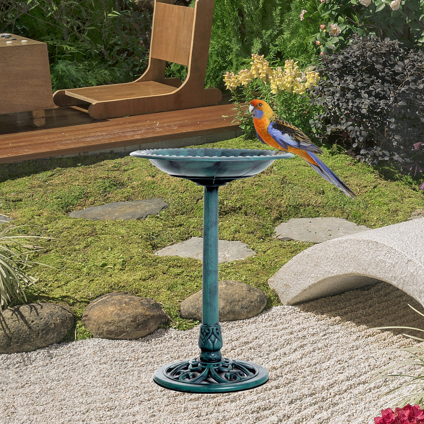 Enchanted Luxe 28 Inch Bird Bath With Fleur De Lis Pattern