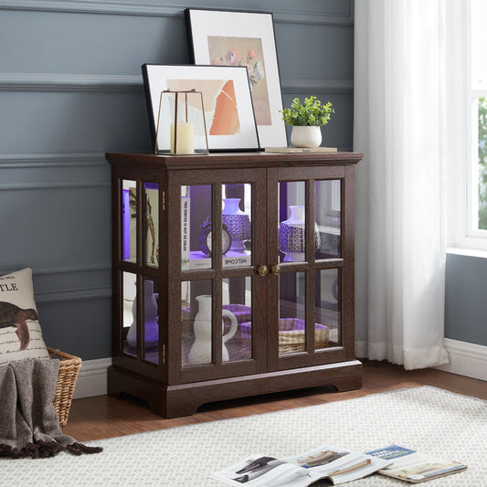 LED Curio Cabinet With Adjustable Shelves And Lattice Doors