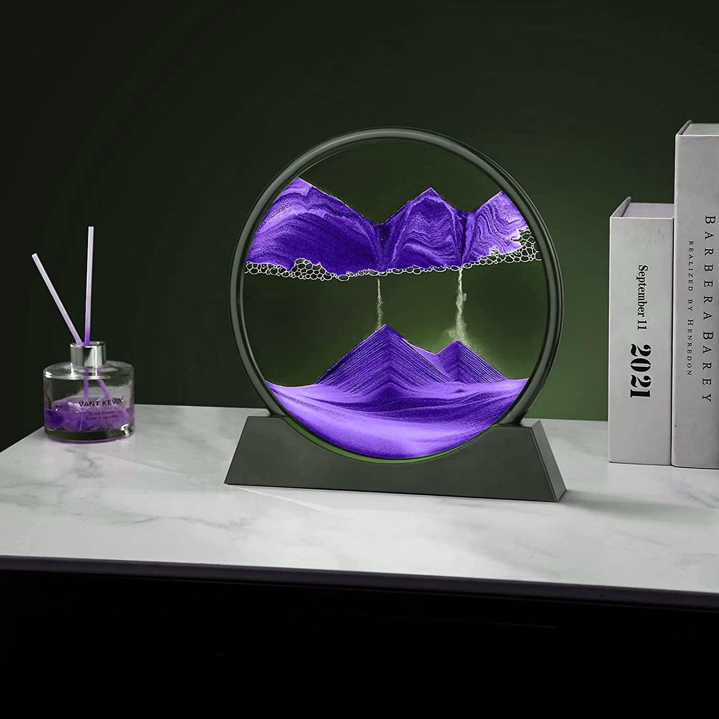 3D Dynamic Sand Art Round Glass Purple -  For Relaxing Desk Decor