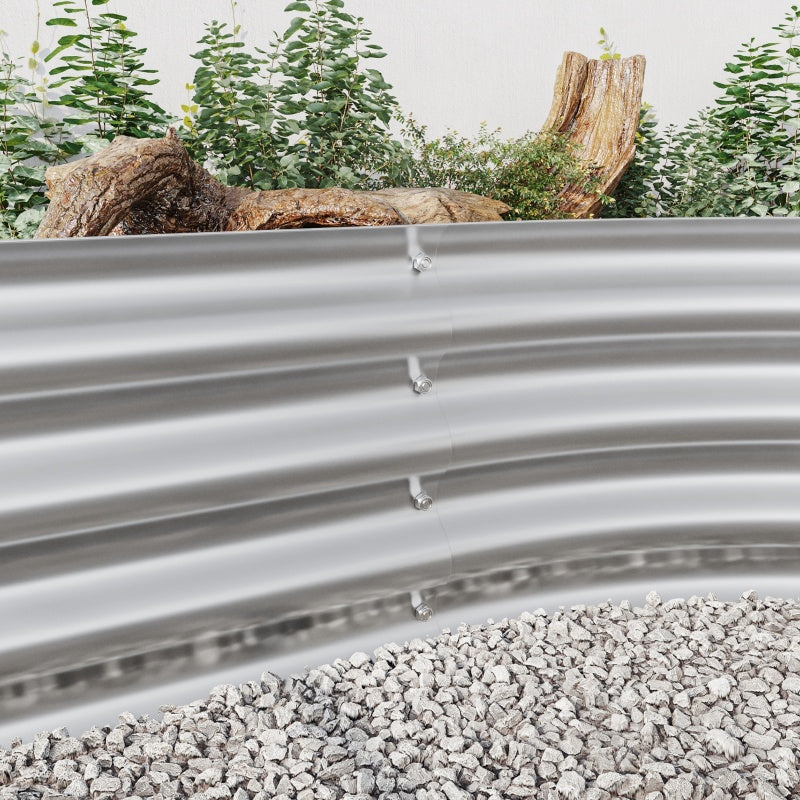 Elegant Oval Metal Raised Garden Bed In Silver For Plants And Flowers