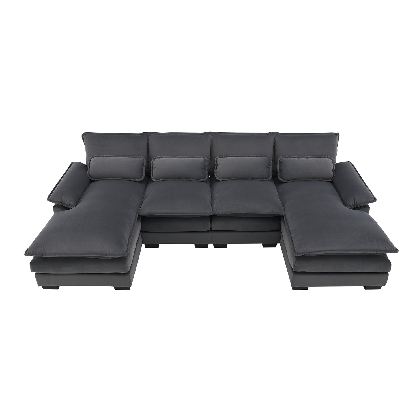 Enchanted Gray Velvet Luxe U Shaped Sectional Sofa With Waist Pillows