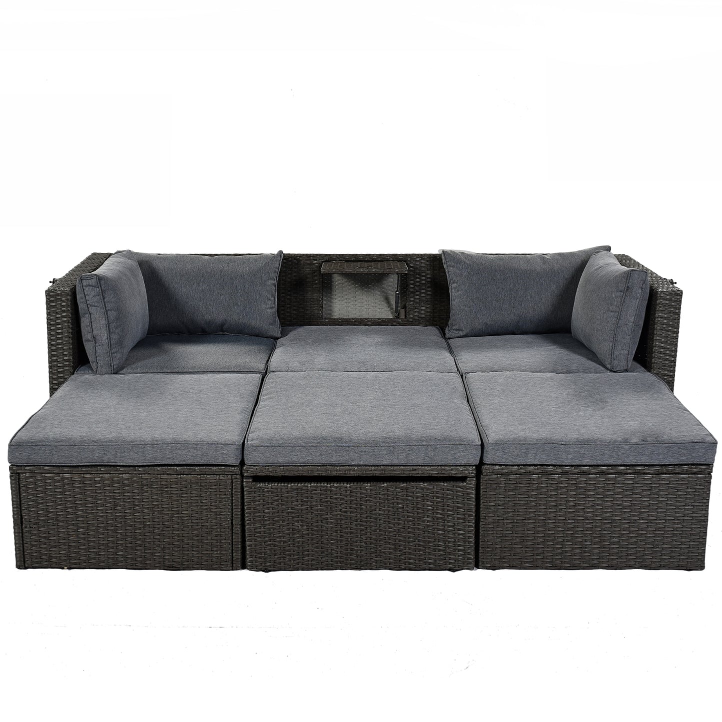 U Style Patio Rectangle Daybed With Canopy, Wicker Sectional Seating