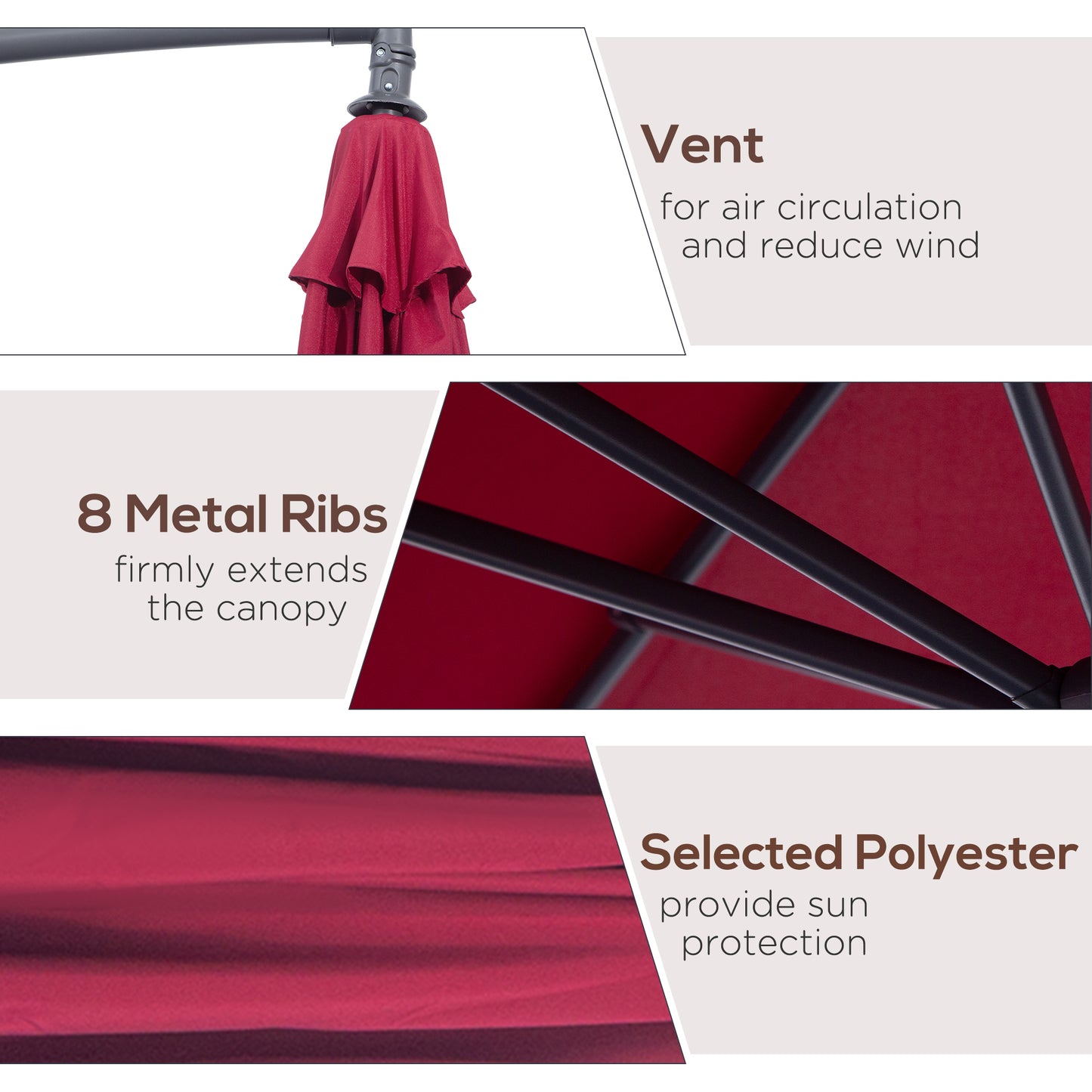 10' Cantilever Patio Umbrellas with UV and Water Resistant for Patio & Backyard Comfortable Red