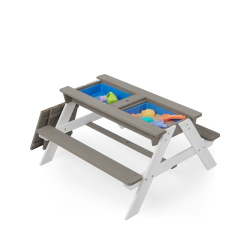 3-In-One Kids Outdoor Wooden Picnic Table With Umbrella Sand Water